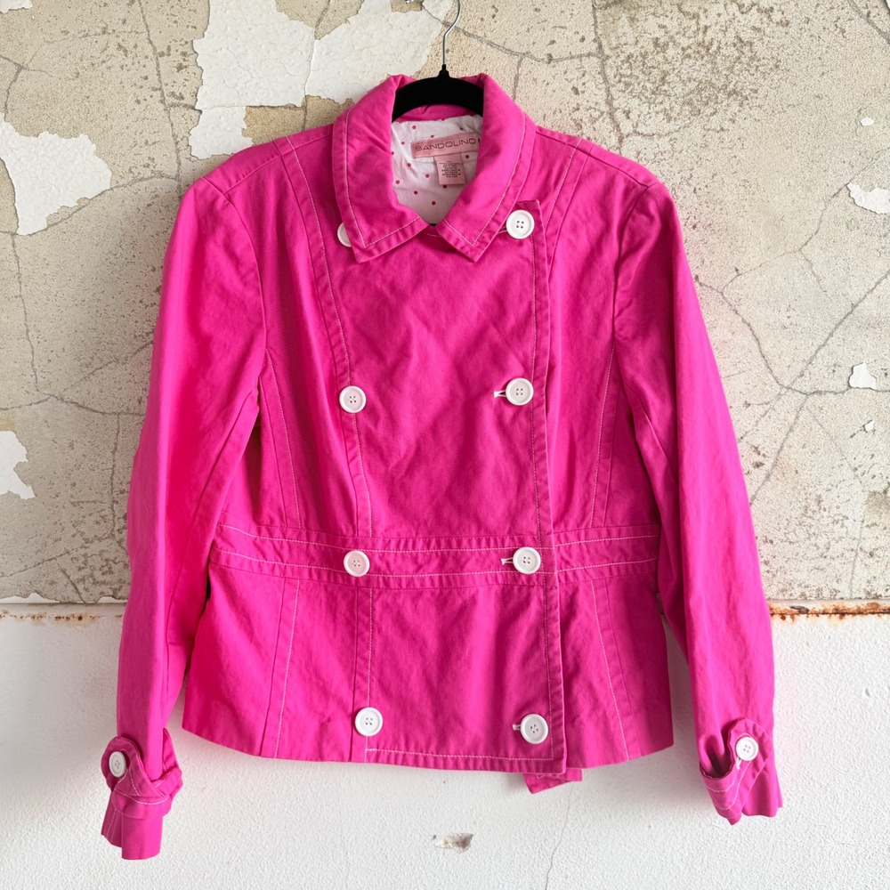 Y2K Bandolino Jacket Pink Cropped CoatCotton Twill Double Breasted Womens 12
